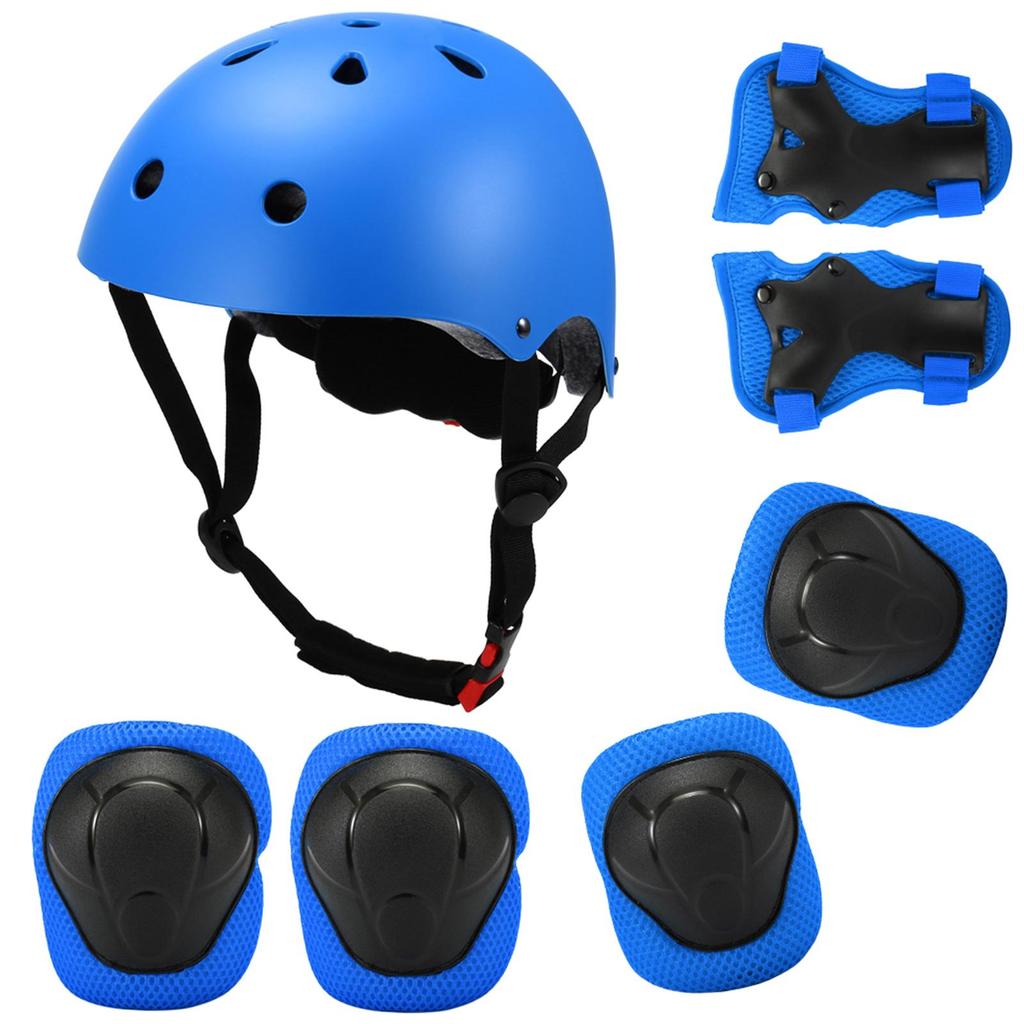 Kids 7 In 1 Helmet and Pads Set Adjustable Kids Knee Pads Elbow Pads Wrist Guards for Scooter Skateboard Roller Skating Cycle