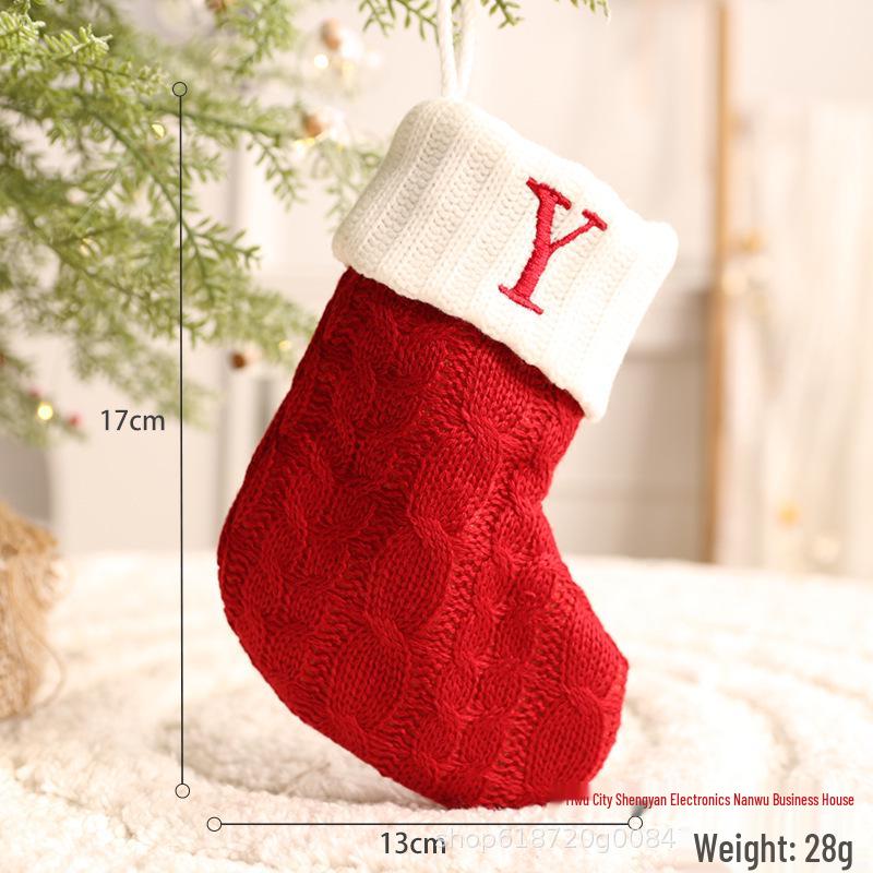 26-Letter Knitted Red Christmas Stockings - Festive Holiday Hanging Decorations