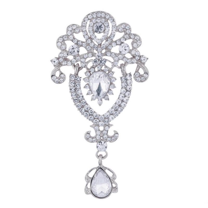 Gorgeous and Luxurious Drop-shaped Brooch Set with Diamonds, Trendy and Popular Alloy Clothing Accessory Pin