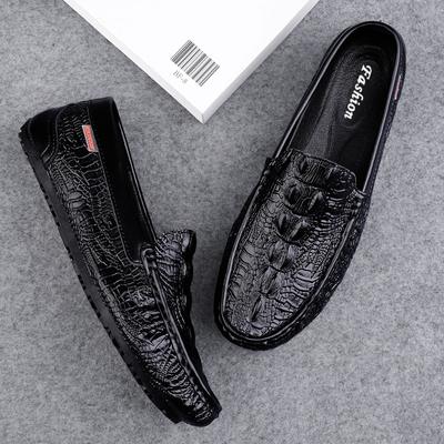 Crocodile Pattern Mens Leather Loafers Fashion Driving Footwear for Men Classic British Trend Flats Breathable Men Casual Shoes