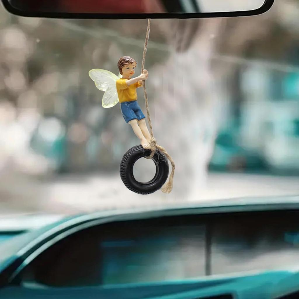 Miniature Fairy Garden Boy on Tire Swing Fairy Garden Accessories for Wall Trees Miniatures Hanging Ornament