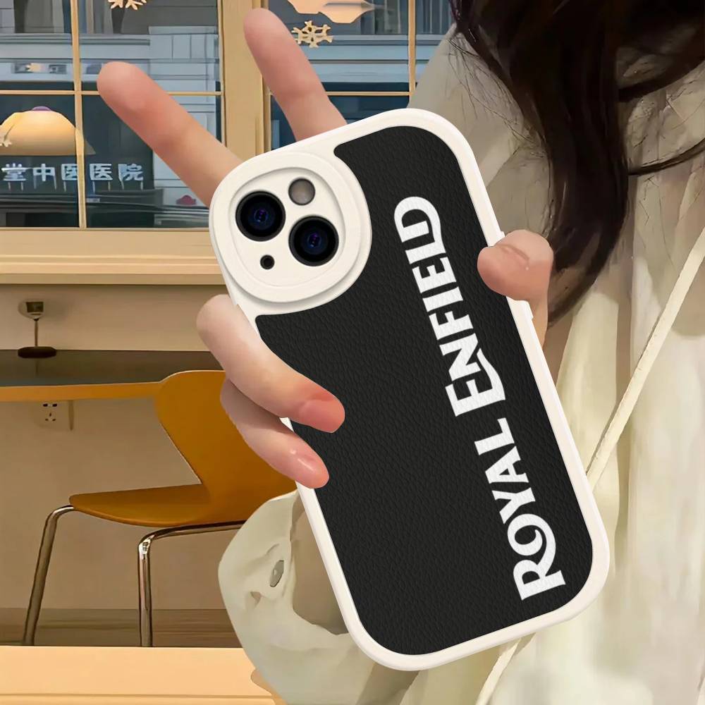 

R-ROYALS E-ENFIELDS Logo Phone Case For IPhone 15 14 13 12 11 16 Pro Max Plus Leather Soft Cover iPhone 16 plus