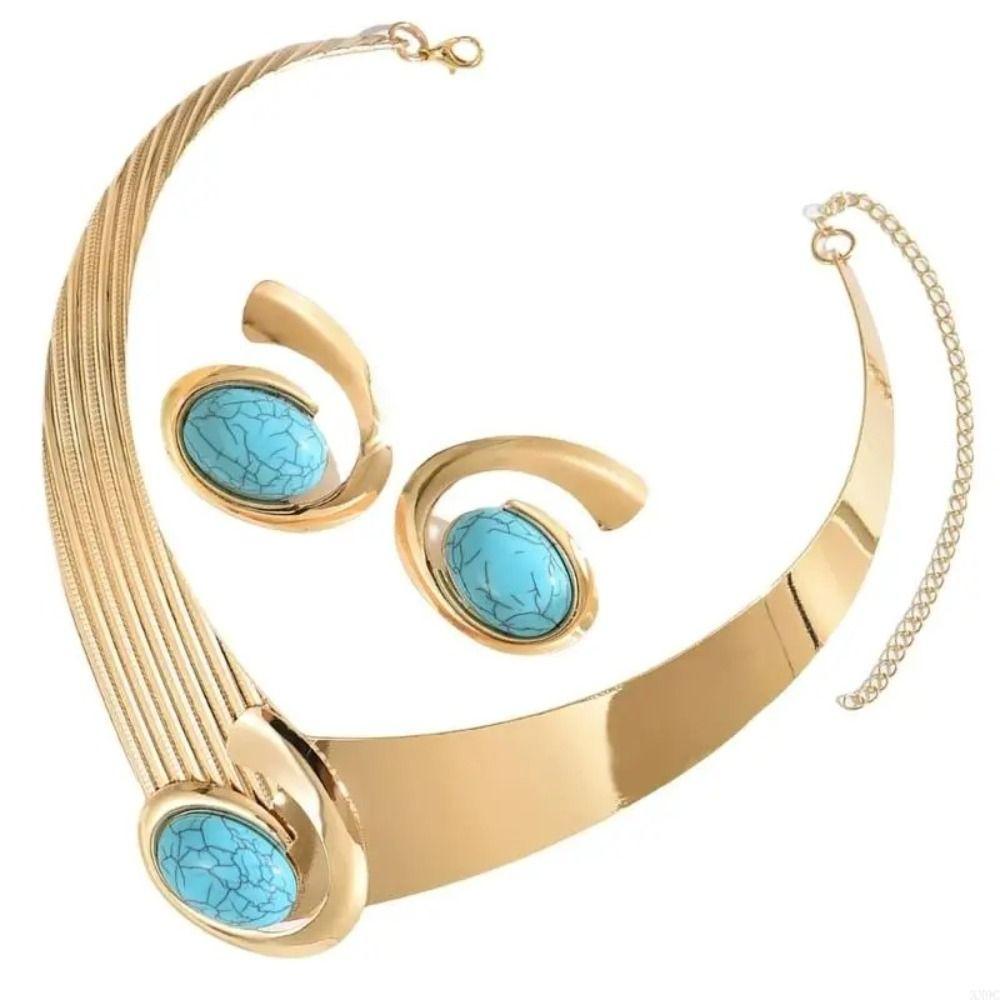 Black/Blue/Rose Pink Necklace Earrings Set Exaggerated Jewelry Accessories  Daily Wear