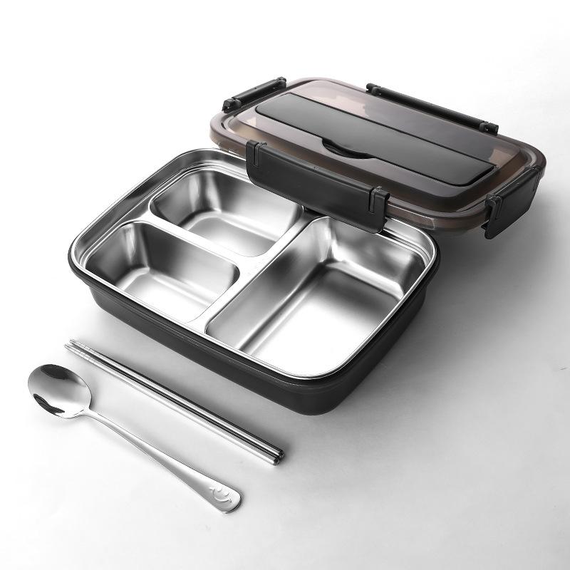 304 Edelstahl-Lunchbox mit Fächern, Tragbare Bento-Box mit Besteck für Schüler & Berufstätige