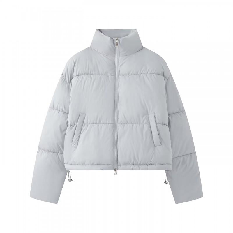 Womens Slim Fit Long Sleeve Puffer Coat Winter Warm Short Cotton Jacket Solid Color Stand Collar Zip Front