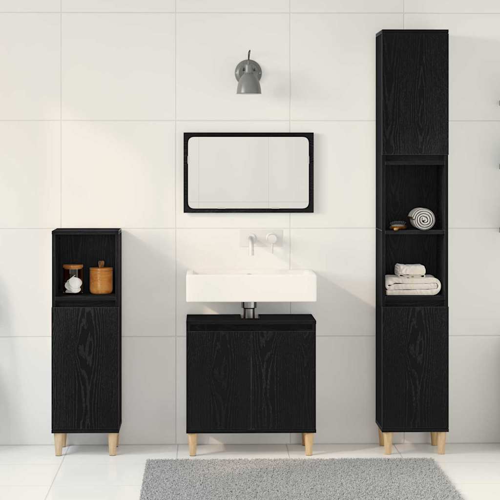 Wall Mounted Bathroom Furniture Set 3 pcs Black Oak Look
