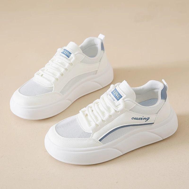 Women's Summer Breathable Mesh Sneakers, Korean Style Thick-Soled, Versatile Casual White Shoes