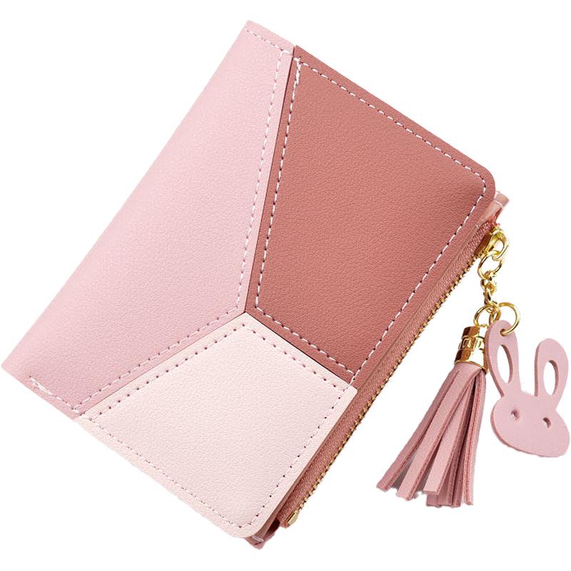 New Women's Patchwork Tassel Bifold Zipper Wallet - Korean Style Fashion