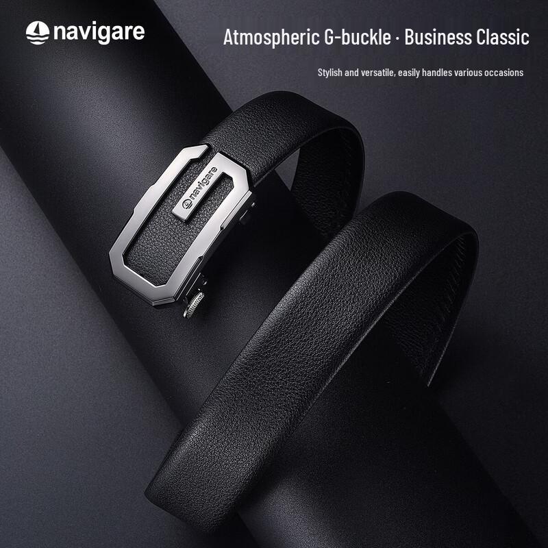 Navigare Men's Automatic Buckle Top-Grain Leather Belt