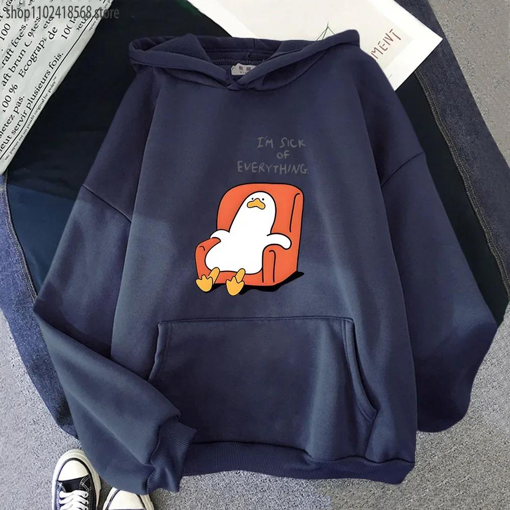 Duck I'm Sick of Everything Hoodies Cartoon Anime Sweatshirts Autumn Spring Winter Tops Long Sleeve Men Sudadera