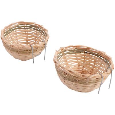 2Pcs Nature Craft Handmade Bird House Hanging Small Parakeet House Garden Decor Bamboo Canaries Hut Rest