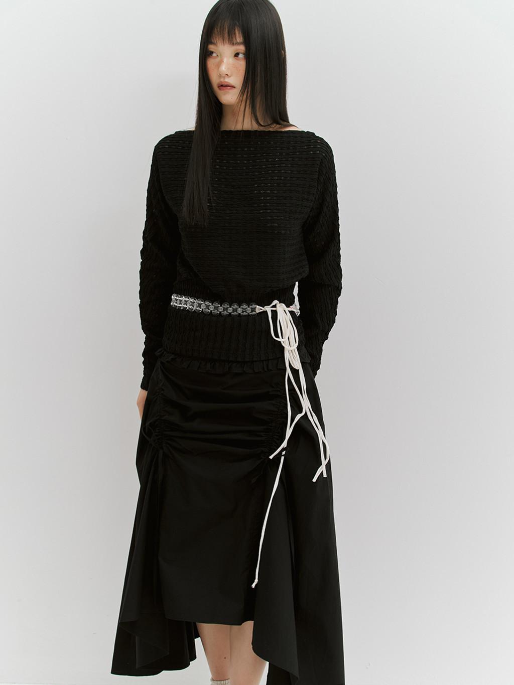 Minderly Wave Jacquard Off-Shoulder Top - Black Black/Os