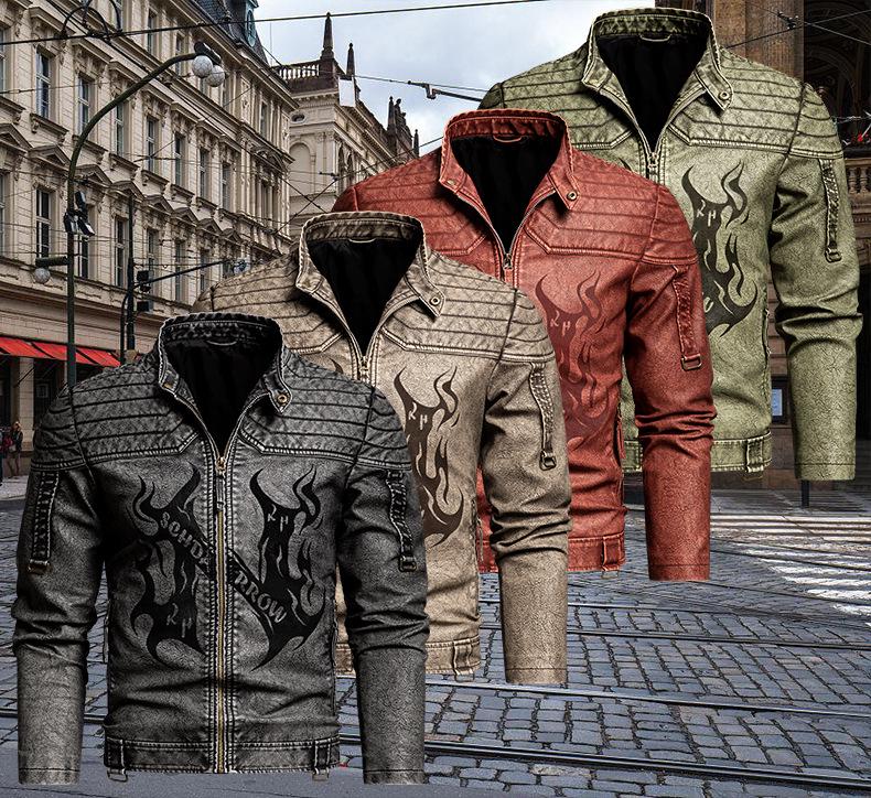 2025 Men's Retro Distressed Motorcycle Leather Jacket - Trendy European American PU Outerwear with Innovative Design