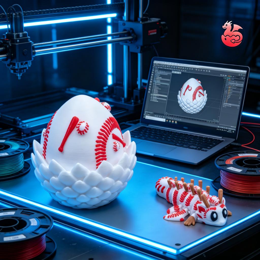 Articulated 3D Dragon Fidget Toy: Funny Baseball Dragon In Mystery Egg, Silly Desk Decoration, Stress Relief Dragon Sculpture