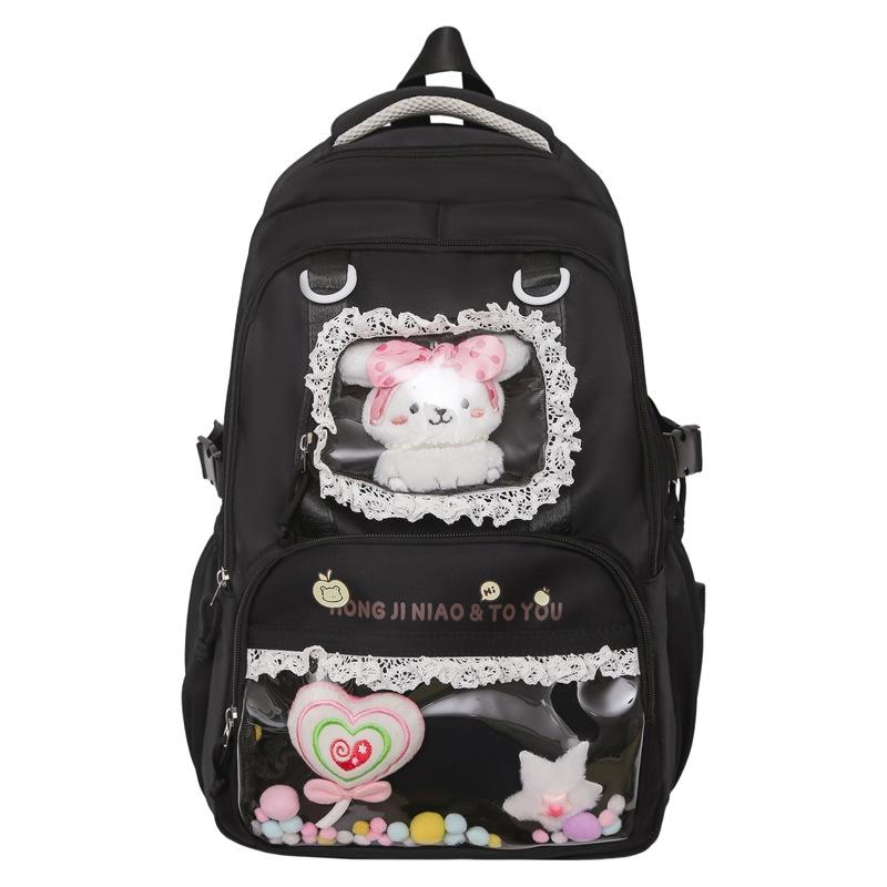 Junior high school student schoolbag sweet contrasting color wind transparent decompression large capacity girl backpack no charm