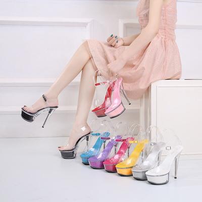 Frauen 15CM Sexy Peep Toe Schuhe Plattform Dünne Ferse Hohe Sandalen Transparente Kristall Schuhe Hochzeit Schuhe LFD-190-A1