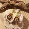 Vintage Inlaid Green Earrings Flower Leaf Dangle Earring Women's Ear Jewelry Gift