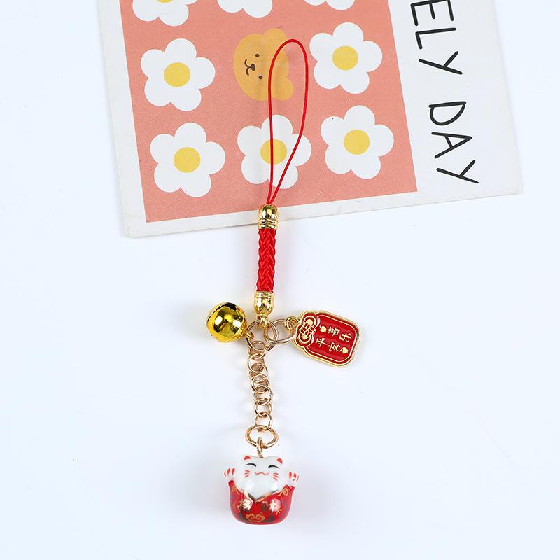 Ceramic RuYi Wealth Cat Keychain - Creative Pendant and Gift for Backpack, Phone, or Bag. Ideal for Couples and Best Friends.