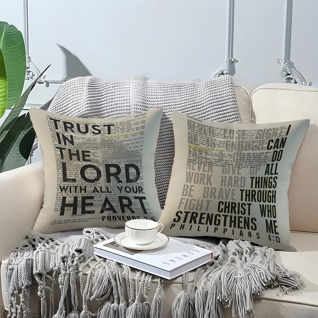 Vintage Style 4pcs Pillowcases, Vintage Newspaper Texture and Faith Quote Pattern, Home Decor Cushion Covers, Lumbar Pillow Covers, Zipper Closure, Si