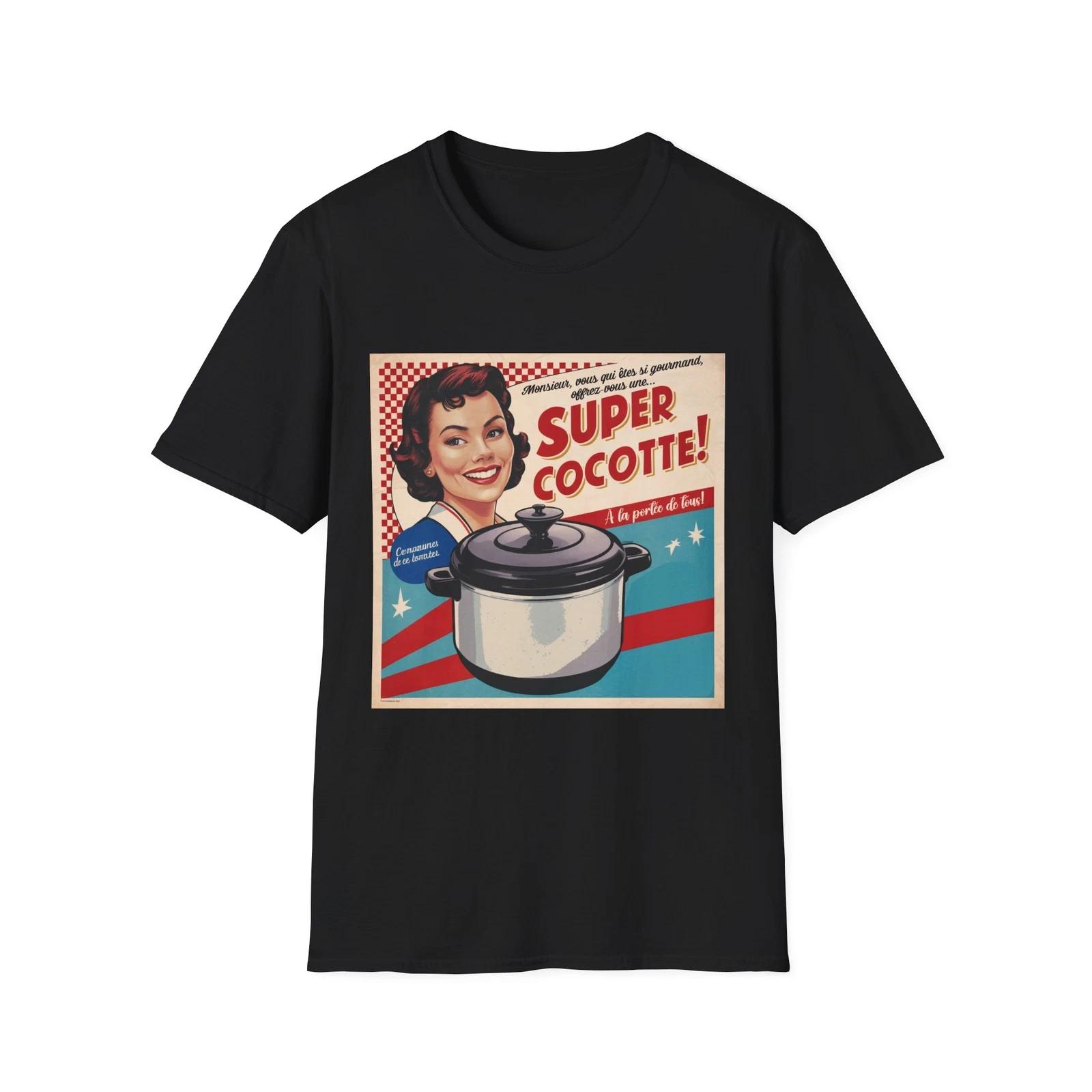 

Retro Kitchen T-Shirt, Super Cocotte Design, Cooking Gift, Vintage Style Tee, S