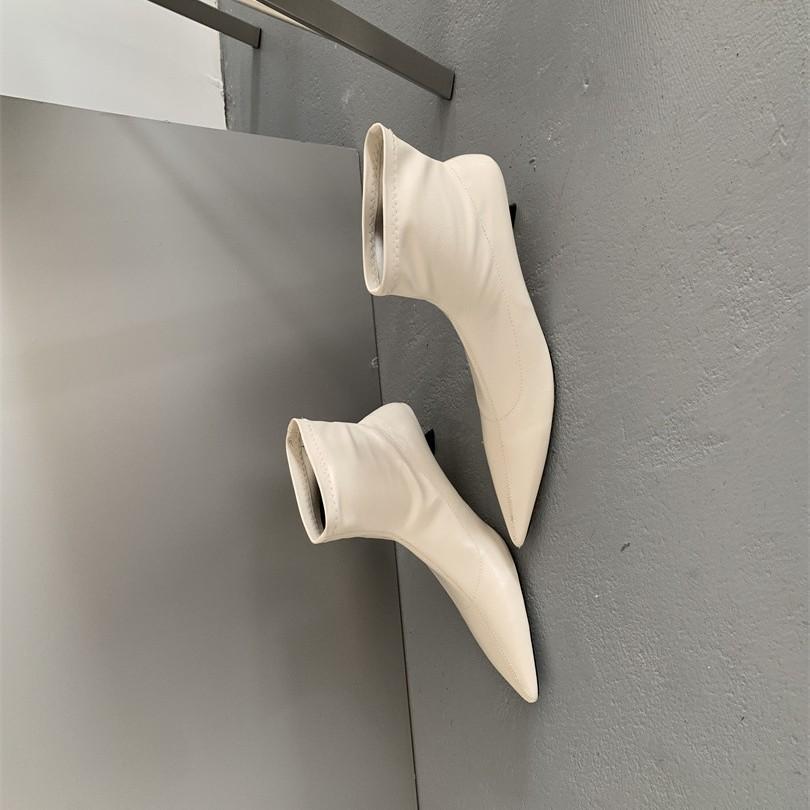 2025 Autumn New Fashion Soft Leather Back Zipper Low Tube Pointed Head Thin Heel Thin Internet Celebrity Martin Short Boots Women