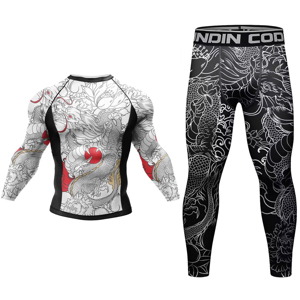 Herren Trainingsanzug MMA No Gi Rashguard Jiu Jitsu T-Shirt+Hose Boxen Trikots Set BJJ Muay Thai Shorts Kompressions Leggings Sportanzug