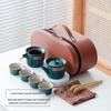 Elegant Portable Ceramic Tea Set with Wooden Tray: 1 Teapot & 4 Cups for Outdoor Adventures