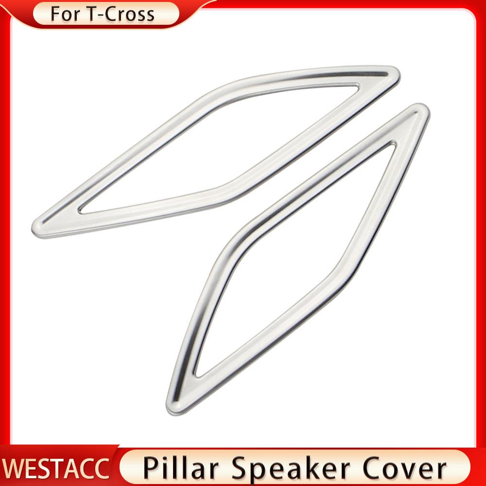 2 Stück Edelstahl Auto Front Säule Lautsprecher Abdeckung Ring Aufkleber für VW Volkswagen Tcross T-cross 2018 - 2023