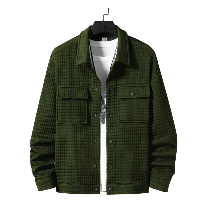 New TEMU Spring and Autumn Men's Casual Jacquard Small Checked Loose Jacket Shirt
