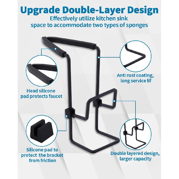 Sink Sponge Holder - Metal Kitchen Sink Faucet Organizer for Sponges, Brushes and Cleaning Tools, Faucet Sponge Holder Hanging Fix Around Faucet