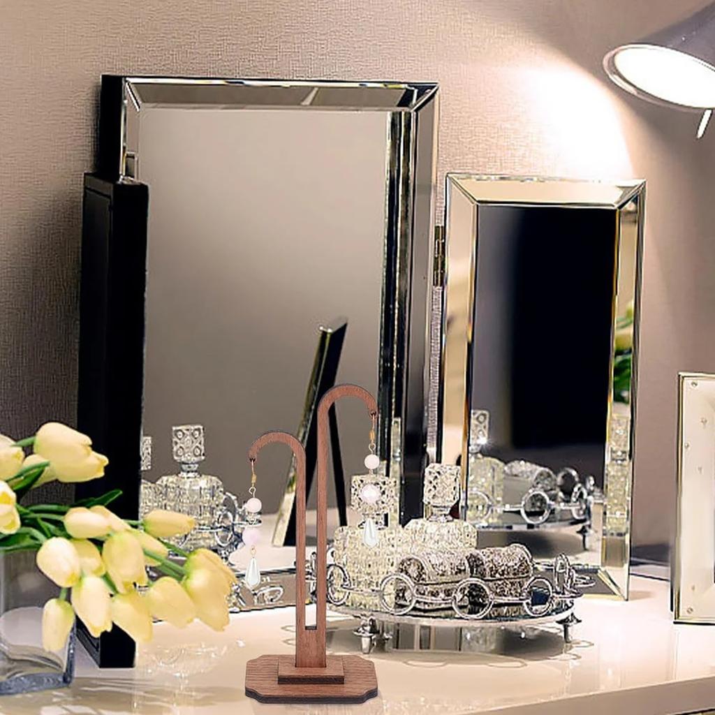 Wooden Hook Earring And Necklace Display Stand Jewelry Organizer Rack For Desktop Use