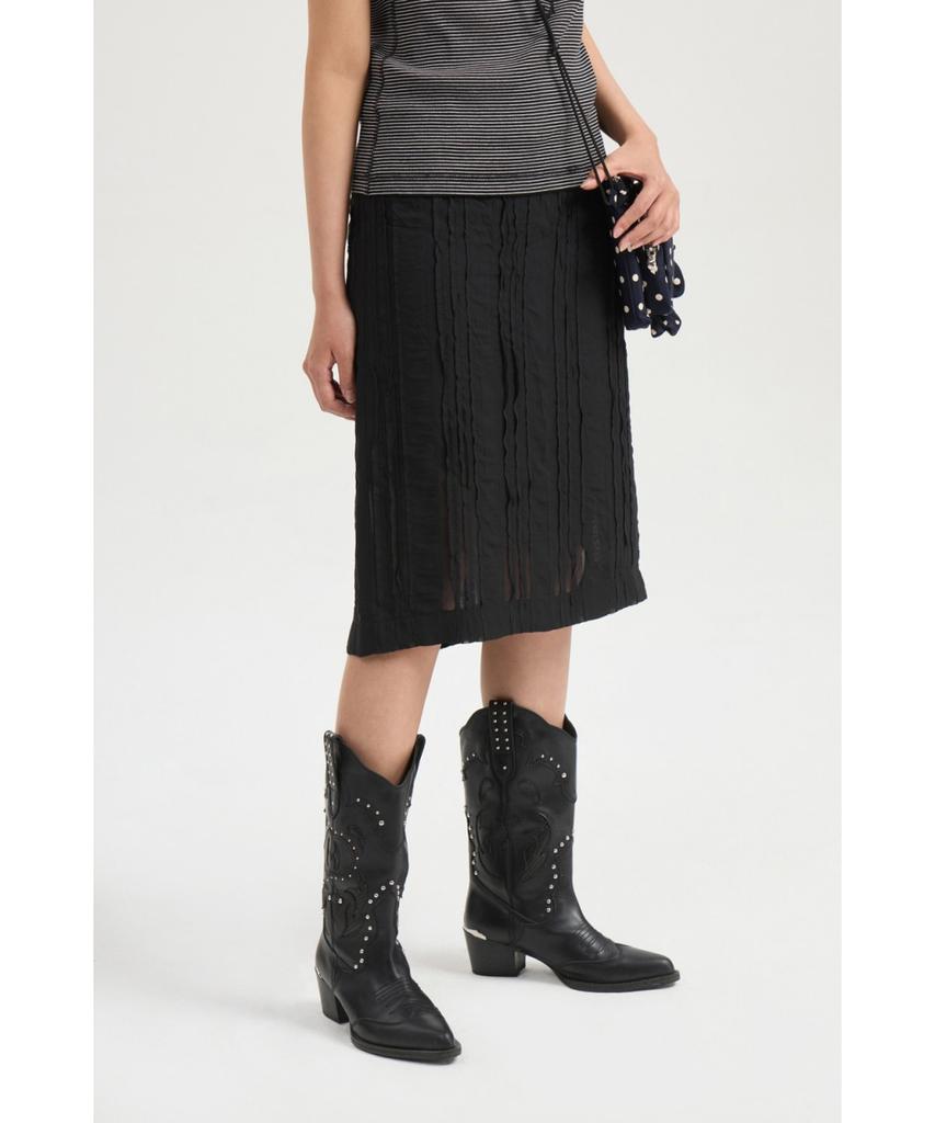 LUCKY CHOUETTE Lace Banding Midi Skirt (Black) Lfkax25540Bkx