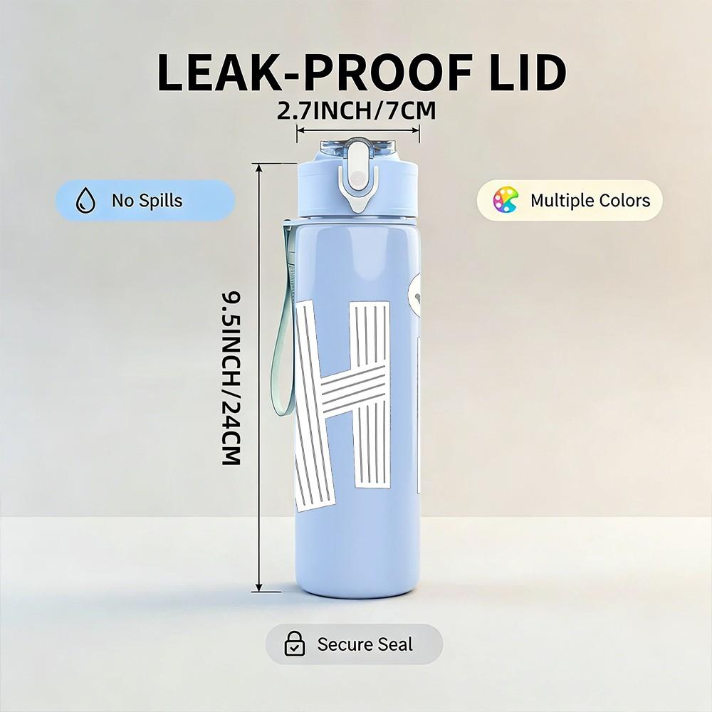 1PC Hi Simple Letter Text Art Print 750ml Color Plastic Sports Water Bottle Leakproof Flip Straw Lid Suitable for Sports Office Home Use