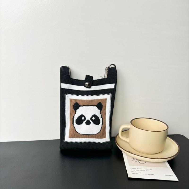 Panda Mobile Phone Bag Cute Knitted Bag High Sense Personality Versatile Dopamine Shoulder Messenger Bag Dopamine Wind