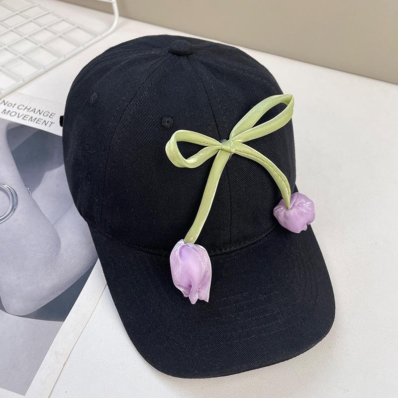 

Baseball cap women s new bow tulip golden flower sunshade sun protection cap outdoor sun protection curved brim fashion cap
