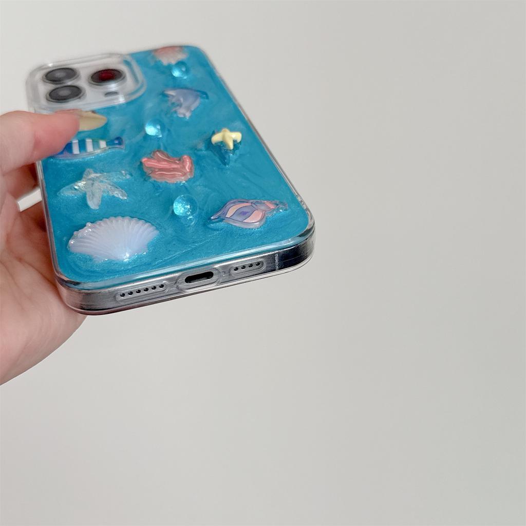3D Ocean Theme Phone Case for iPhone 12-17 Series — Cute Dolphin, Fish, Jellyfish & Coral Design