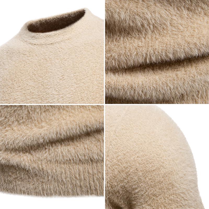 2025 Winter Men's Faux Mink Fur Round Neck Pullover Knitwear - Youth Fashion Casual Base Layer
