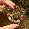 Holiday Party Outfit Accessories Christmas Bracelet, Elastic Stretch Beaded Bracelet with Xmas Jewelry Collection Tree Charm, Gifts for Women