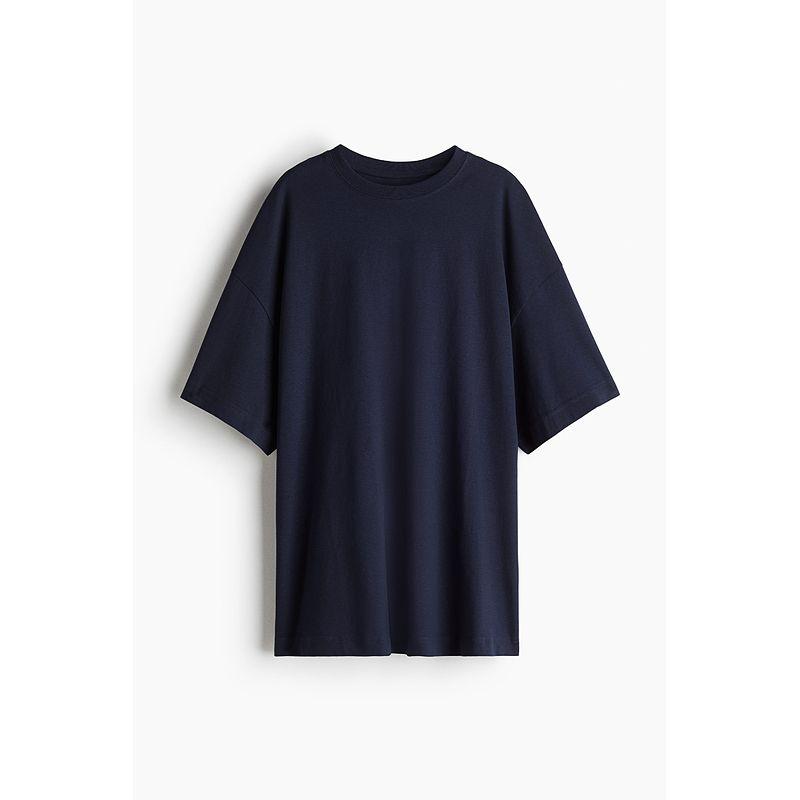 

HM Women s Clothing 2025 Summer New Fashion Casual Jersey Rib Neckline Large Profile T-shirt 1137208 Navy blue 170/104