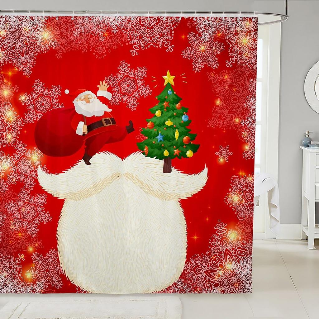 Christmas Santa Claus Shower Curtain Merry Christmas Shower Curtain Washable Fabric Shower Curtain Funny Winter Bathroom Decor