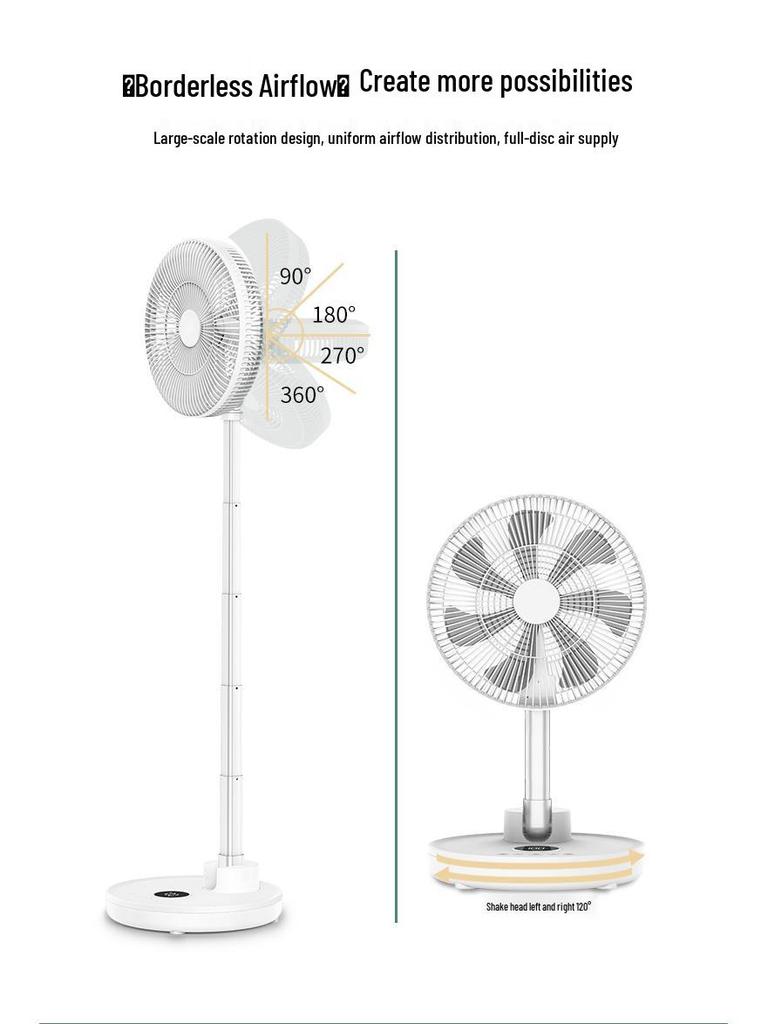 Portable USB Rechargeable Floor & Desktop Fan with Digital Display, 12000mAh Battery