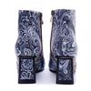 Johnature Genuine Leather Handmade Printed Comfortable Coarse Heel Side Zipper Women's Short Boots