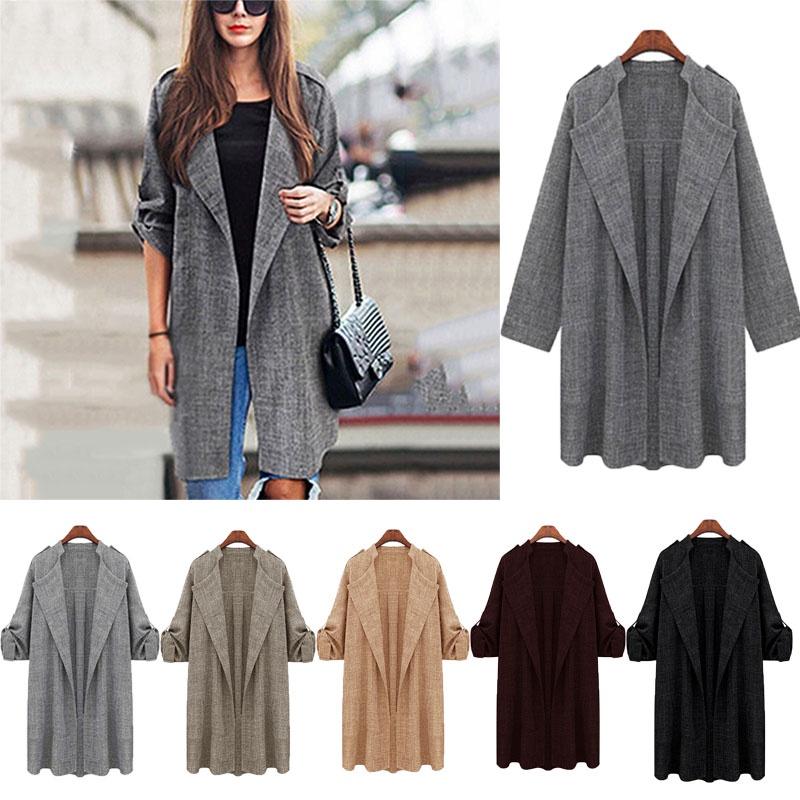 Elegant Women Long Waterfall Coat Jacket With Comfortable Loose Fit And Lapel Collar