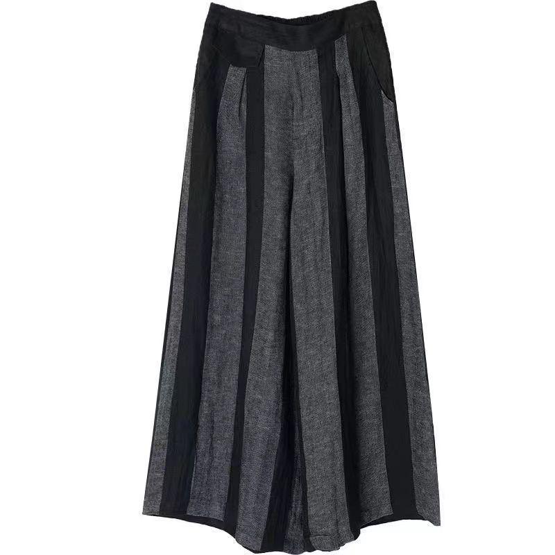 

Women s Floor-Length Wide-Leg Vertical Stripe Skirt Pants - Casual Chinese Style M (Recommended for 80-100 jin)