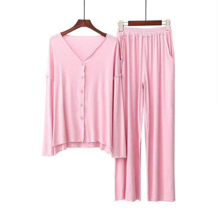 Spring Autumn Women 2 Pieces Home Suit Long Sleeve Pajama Sets Loose Soft Cardigan Sleepwear Loungewear Clothes