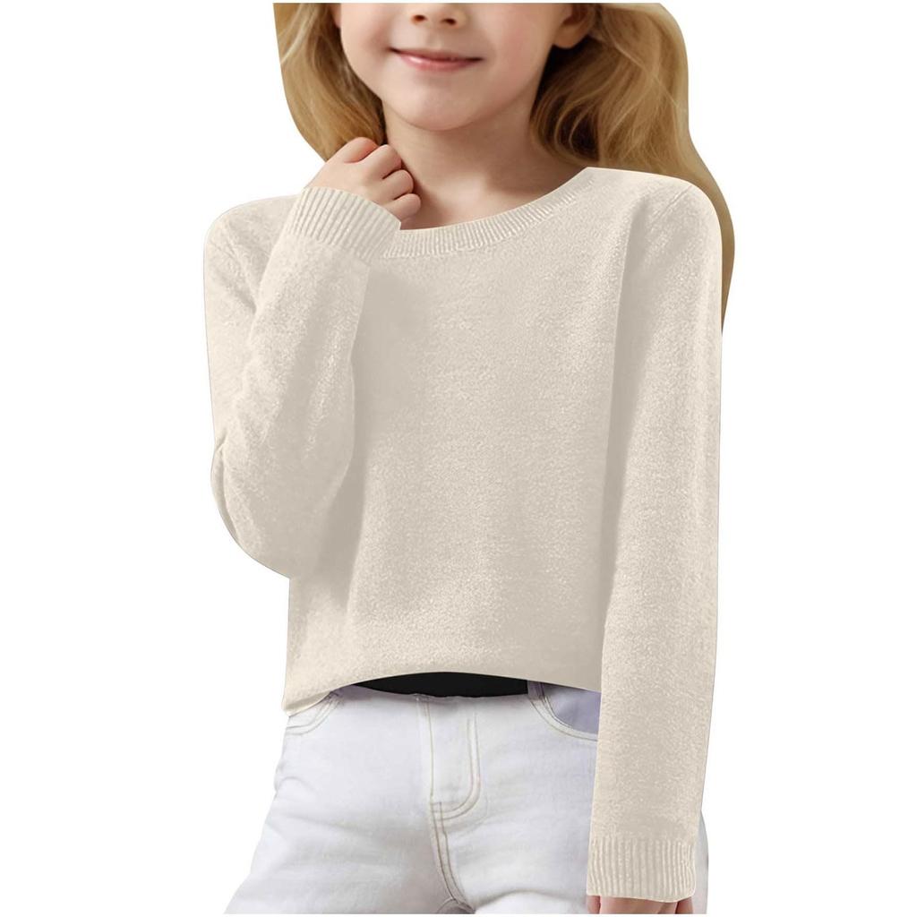 Girls Long Sleeve Pullover Sweater for Kids Soft Knit Crewneck Lightweight Casual Top for Children School Wear