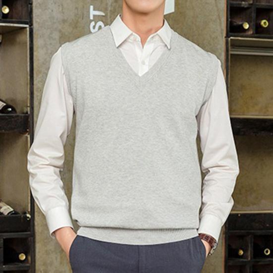 Sleeveless Loose Warm Sweater Vest Men Solid Color V-neck Pullover Waistcoat for Daily Wear