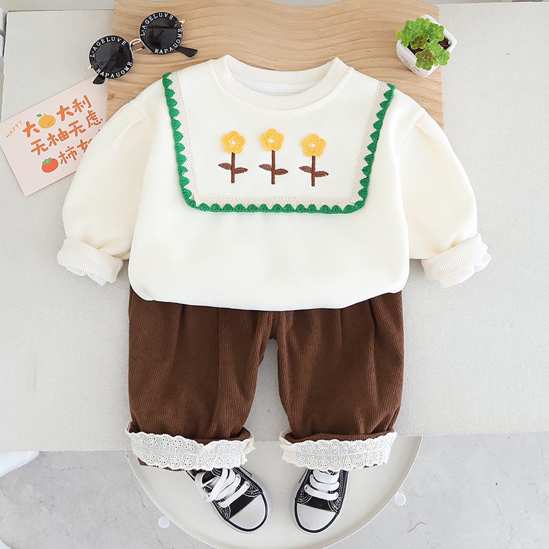 

Весенний повседневный комплект-двойка для маленьких девочек - Модный наряд с длинными рукавами 80cm грязно-белый