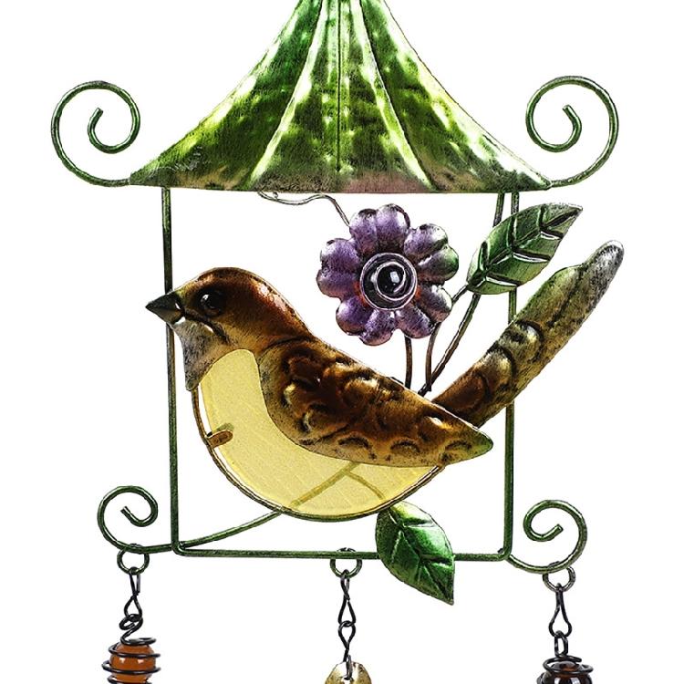 Paitned Bird Butterfly Metal Glass Wind Chimes Garden Wind Catcher for Outside Hanging Pendant Ornament Home Window Decor