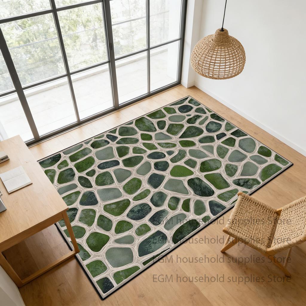 Retro Green Carpet Abstract Living Room Decoration Soft Rugs Bedroom Anti-slip Washable Customizable Dining Room Floor Mat Study